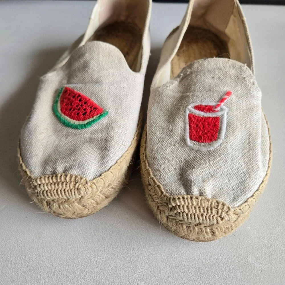 Soludos Canvas Embroidered Espadrilles Sz‎ 9.5 Watermelon Summer Vacation Casual